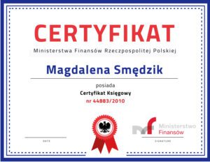 Сертификат бухгалтера Магдалена Смендзик