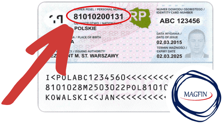 The PESEL number is on the ID card - MAGFIN